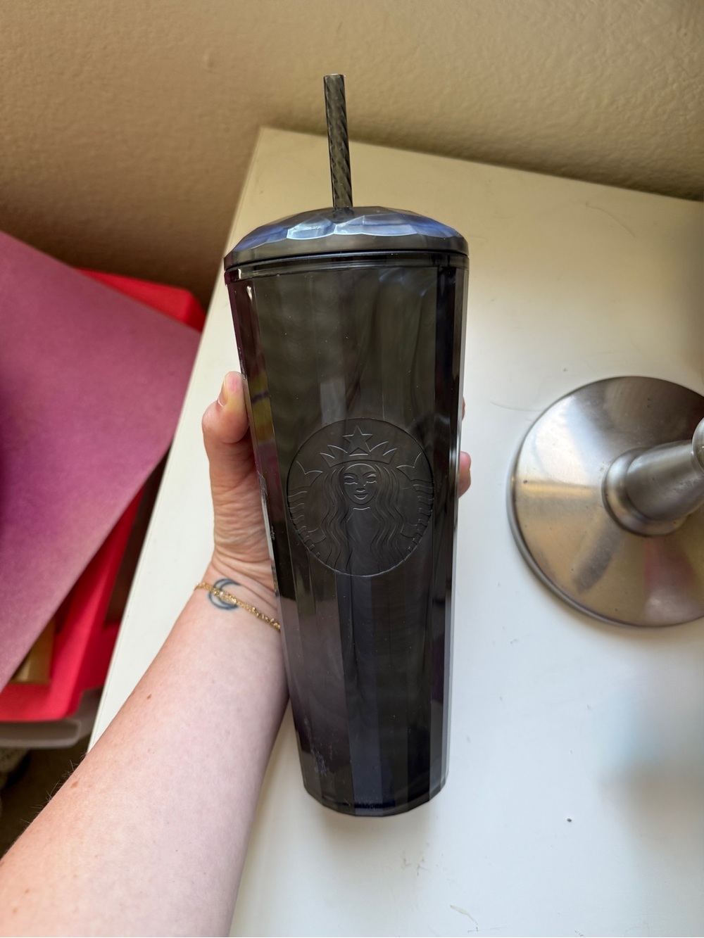 Starbucks Black Faceted Acrylic Tumbler with Straw